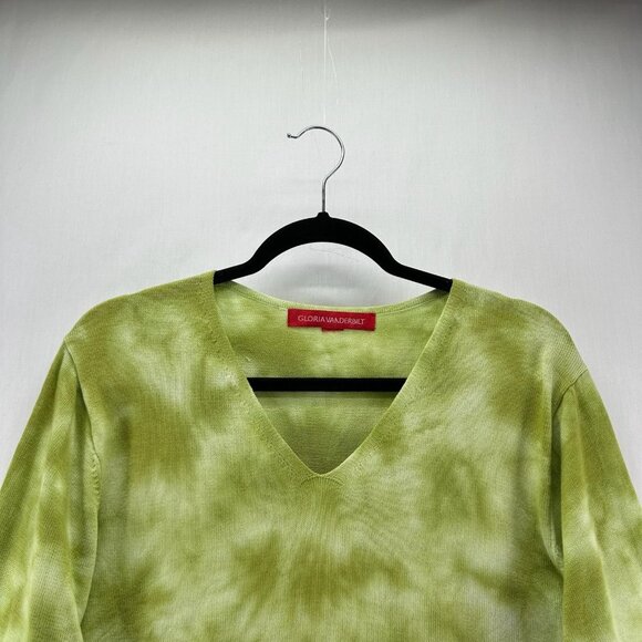 Gloria Vanderbilt Knitted Top Women XL V-Neck Long Sleeve Pullover Tie Dye Green - Picture 3 of 10